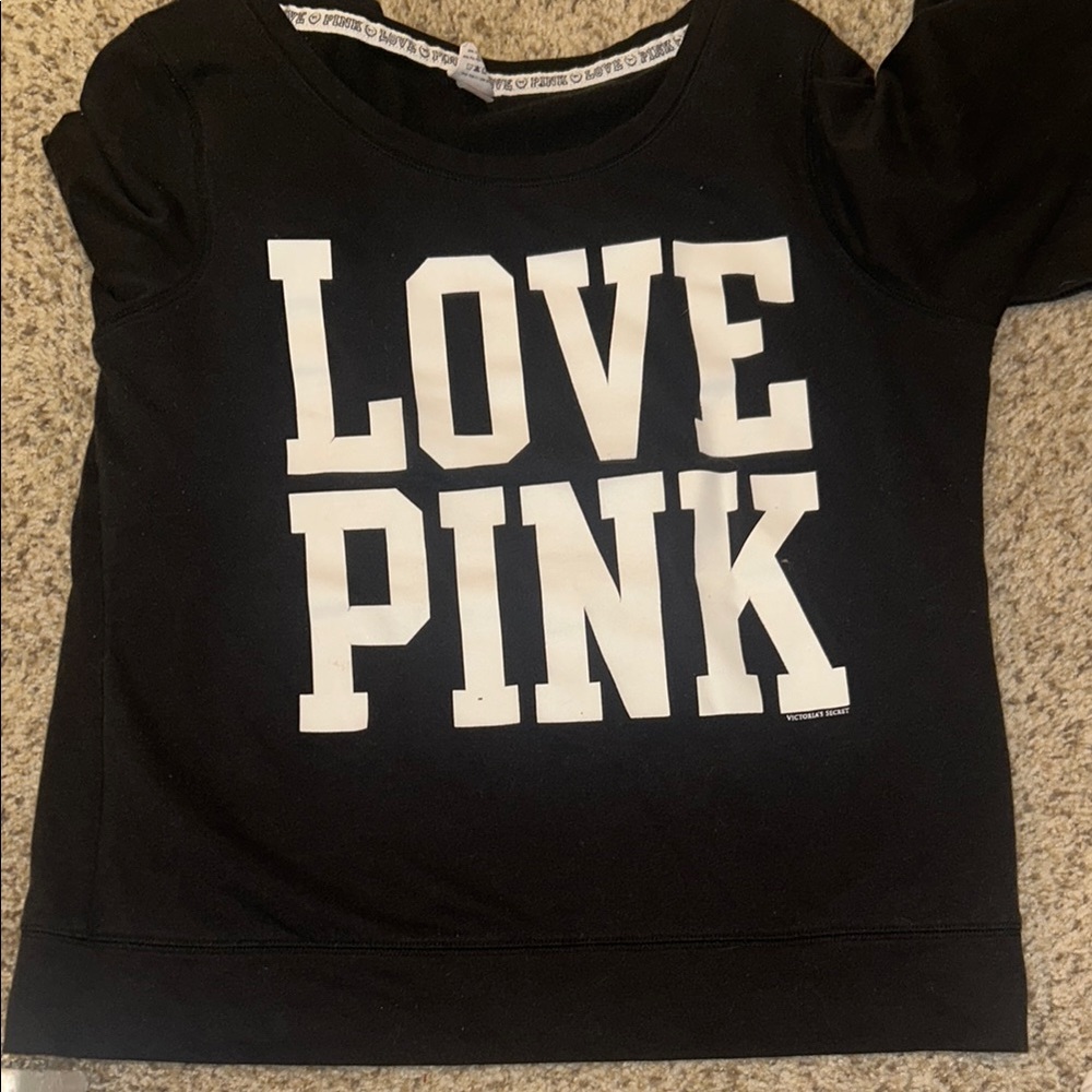 PINK Victoria's Secret Black Tee with White LOVE PINK Graphic